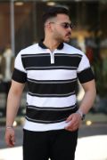 Erkek Yakalı Fermuarlı çift Renk Kısa Kollu T-shirt resmi